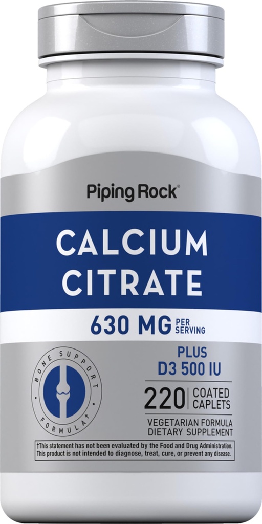 핑 락 칼슘 시트레이트 비타민 D3 | 630 mg | 220 캡슐 | 여성과 남성용 보충 | Vegetarian, Non-GMO, 글루텐 프리