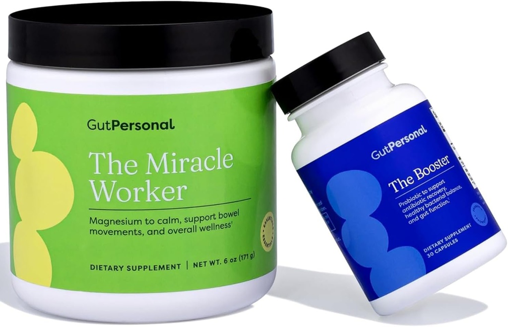 GutPersonal Gut FixTM 번들: Miracle Worker 마그네슘 분말 보충교재, Strawberry 풍미, 30의 서빙 + 부스터 대상 프로바이오틱스, 캡슐, 60의 서빙