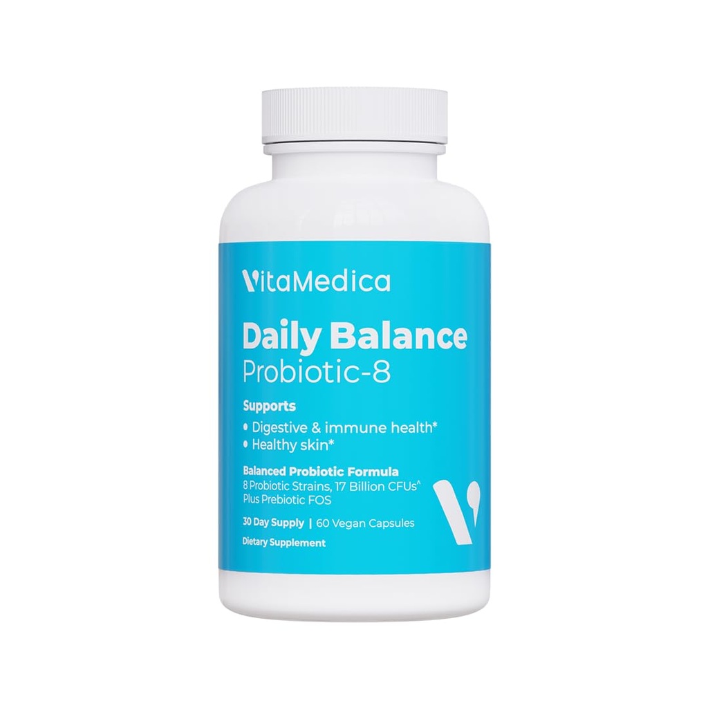 VitaMedica | 일일 밸런스 프로바이오틱-8 | Probiotic Supplement | 16억 CFU | Gut Health | Digestive, Skin, & Immune Support | 변비, Diarrhea, Gas & Bloating Relief | Vegan | 60 개