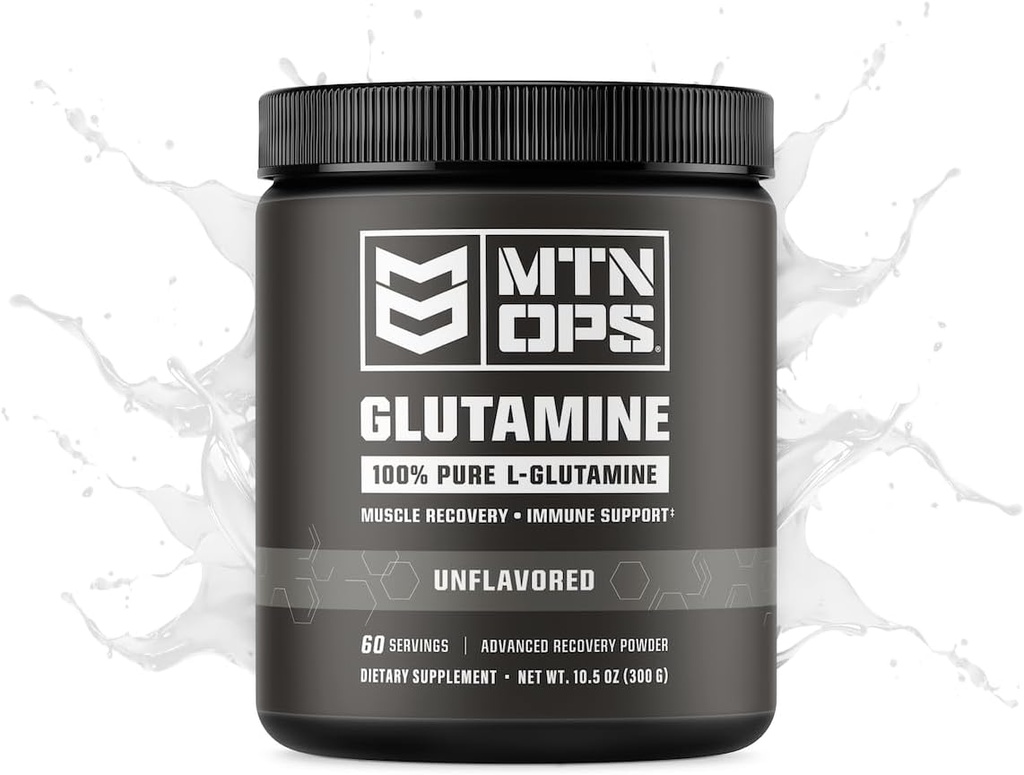 MTN OPS L 글루타민 분말 60 서빙 / 300g의 100 % 순수한 L 글루타민 근육 회복, Unflavored + 5g 당