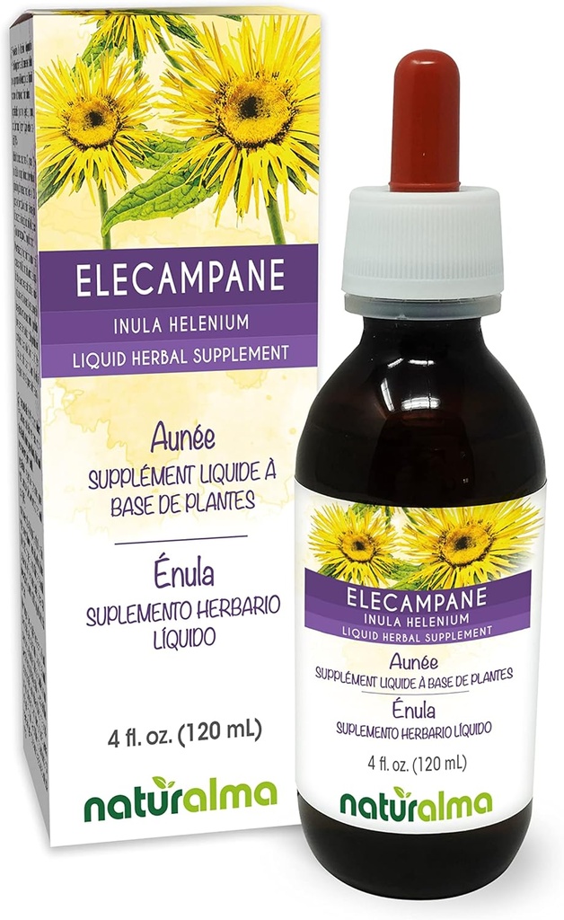 Naturalma Elecampane (Inula helenium) 뿌리 알코올 - 무료 색소 - 드롭 4 fl oz 액체 추출물 - 초본 보충 - Vegan