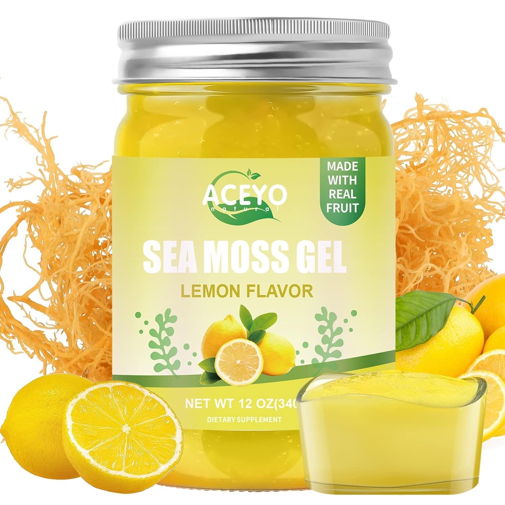 ACEYO (12 OZ) 아일랜드어 바다 Moss 젤 유기 익지않는 Vegan 레몬 맛 102 비타민과 무기물 야생 Harvested Non-GMO Immune 방위 승압기 Thyroid 소화 지원