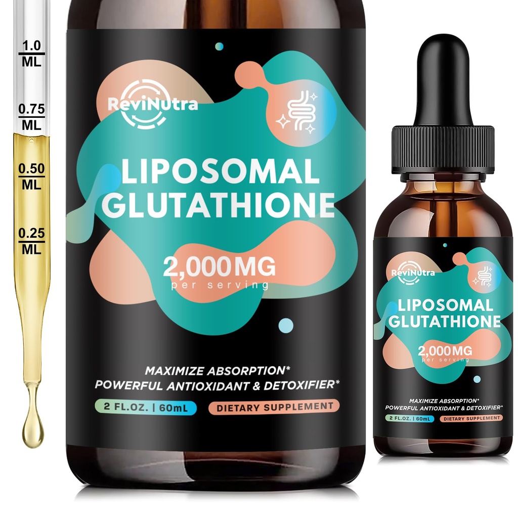 Liposomal 글루타티온 보충교재 - 비타민 C, Curcumin & Trans-Resveratrol를 가진 2000mg 글루타티온 액체 하락 - Immune, 피부 건강, 노후화 방어 & 간 해독을 위한 강력한 산화 방지제 - 2 Fl Oz