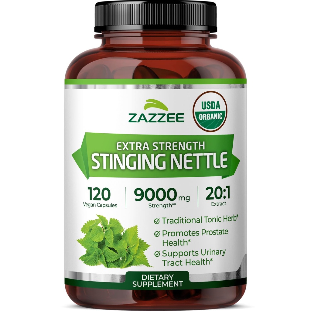 Zazzee USDA 유기 Sting Nettle 20:1 추출물, 9000 mg 힘, 120 Vegan 캡슐, 4 달 공급, 집중된, 표준화된 20X 추출물, 증명된 유기, 100% 채식주의자, 모든 자연, 비 GMO