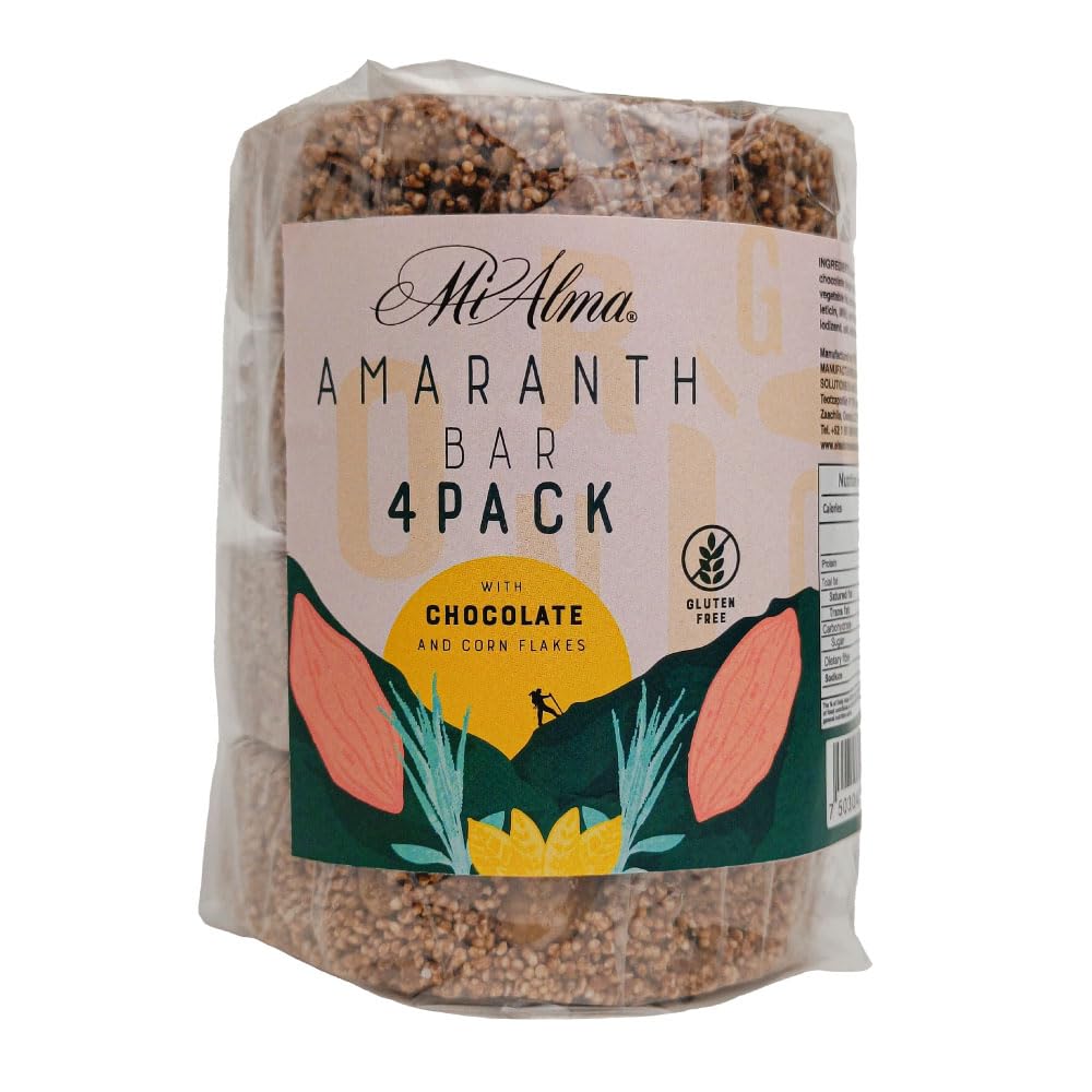 Mi Alma, 4 Bar PACK Amaranth Bar 초콜릿과 옥수수 조각 PREMIUM, Barra de Amaranto con Chocolate, 슈퍼 푸드, 글루텐 무료, 건강한 스낵, 8.4 oz