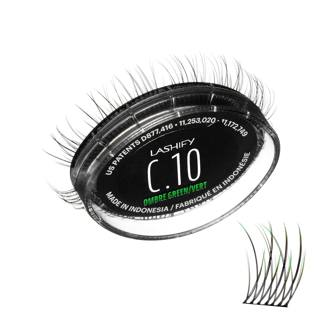 Lashify Curl 10mm Gossamer Eyelash Extensions Refill in Ombre Green, 자연적 모습을위한 쉬운 DIY False Lashes