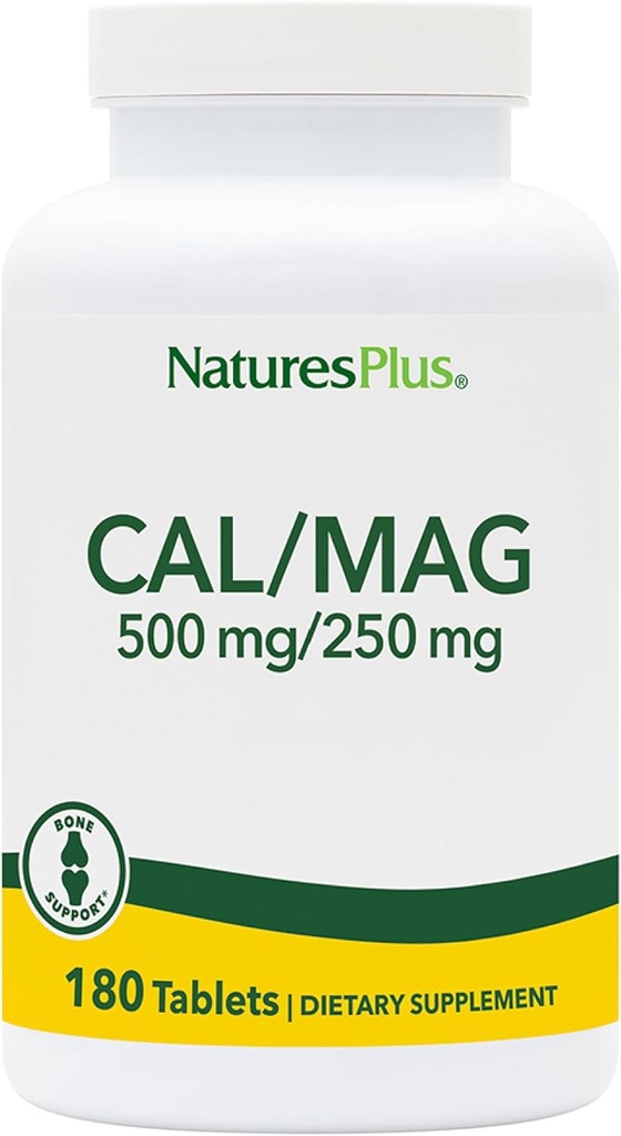 NaturesPlus Cal/Mag - 180 채식 정제 - 500 mg 칼슘, 250 mg 마그네슘 - 에너지 생산 및 전체 웰빙 지원 - 180 서빙