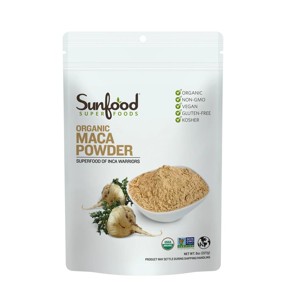 Sunfood Superfoods Organic Maca Powder for Men & Women - Adaptogen과 Maca Root Powder Organic, 스무디 및 기타 요리법, 페루, Vegan - 8 Oz Bag 사용