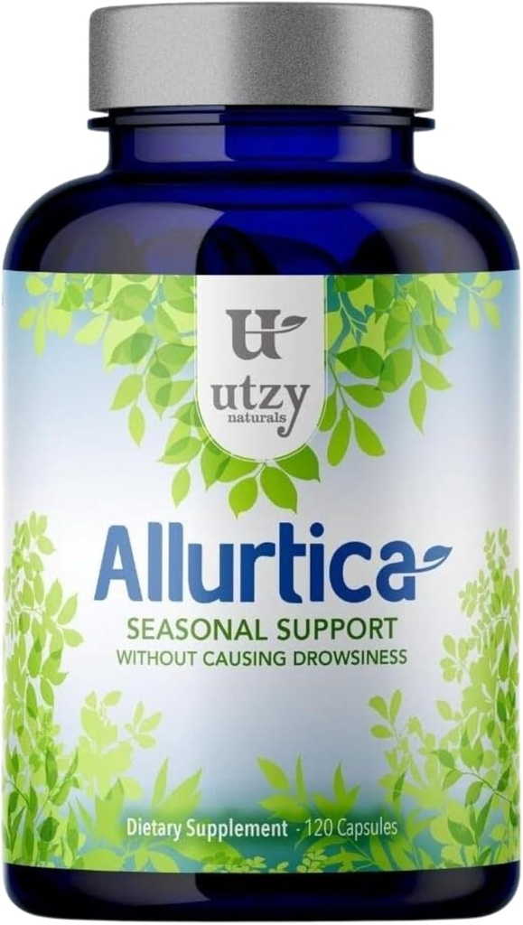 Utzy Naturals Allurtica | Quercetin과 Sting Nettle의 초본 보충 | 성인 및 어린이용 시즌 지원 | 비 돌리기 | 120 캡슐