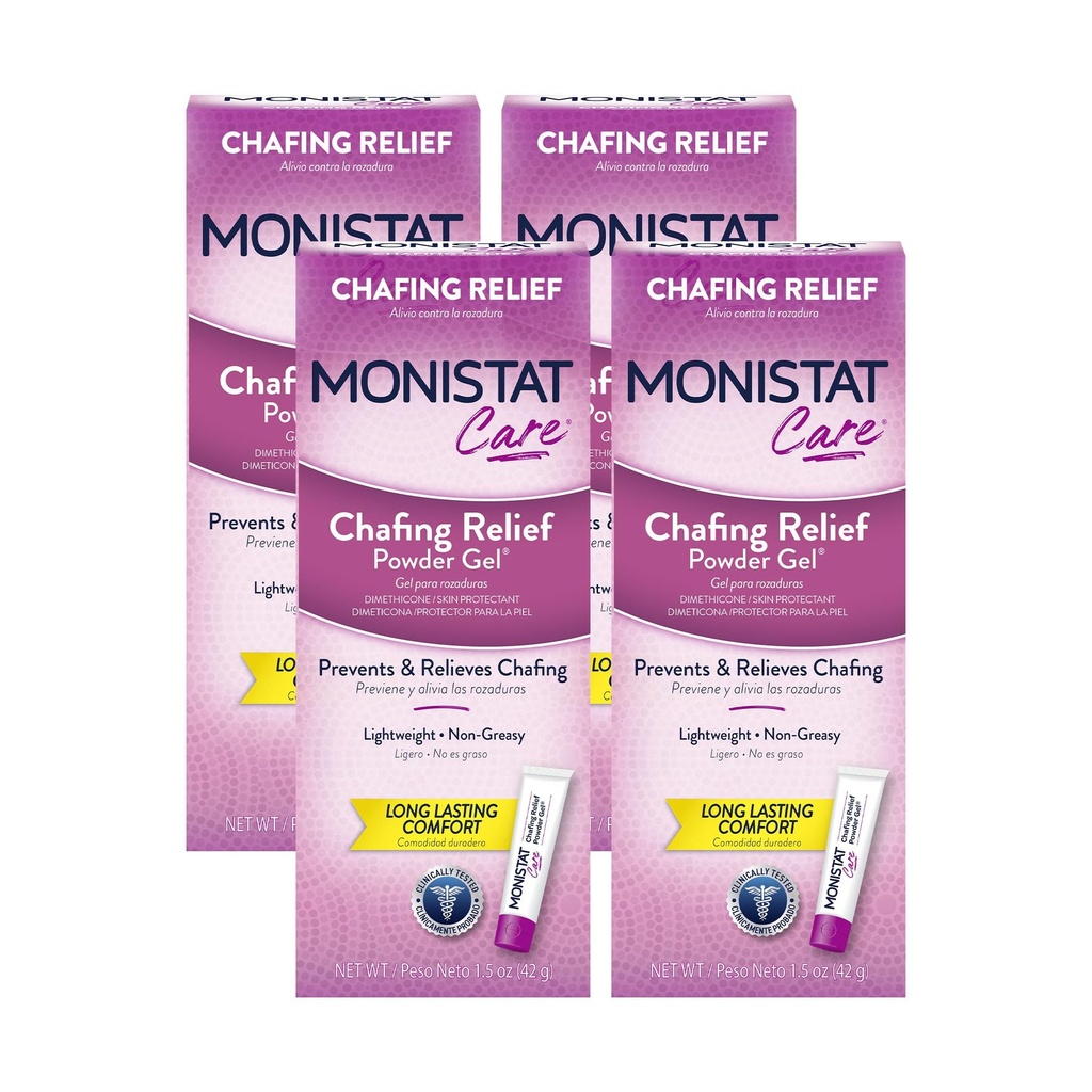 Monistat Chafing Relief Powder Gel, 비키니 지역, 허벅지 및 브래지어 라인, 1.5 Oz, 4 팩의 Long-Lasting Anti-Chafing Protection