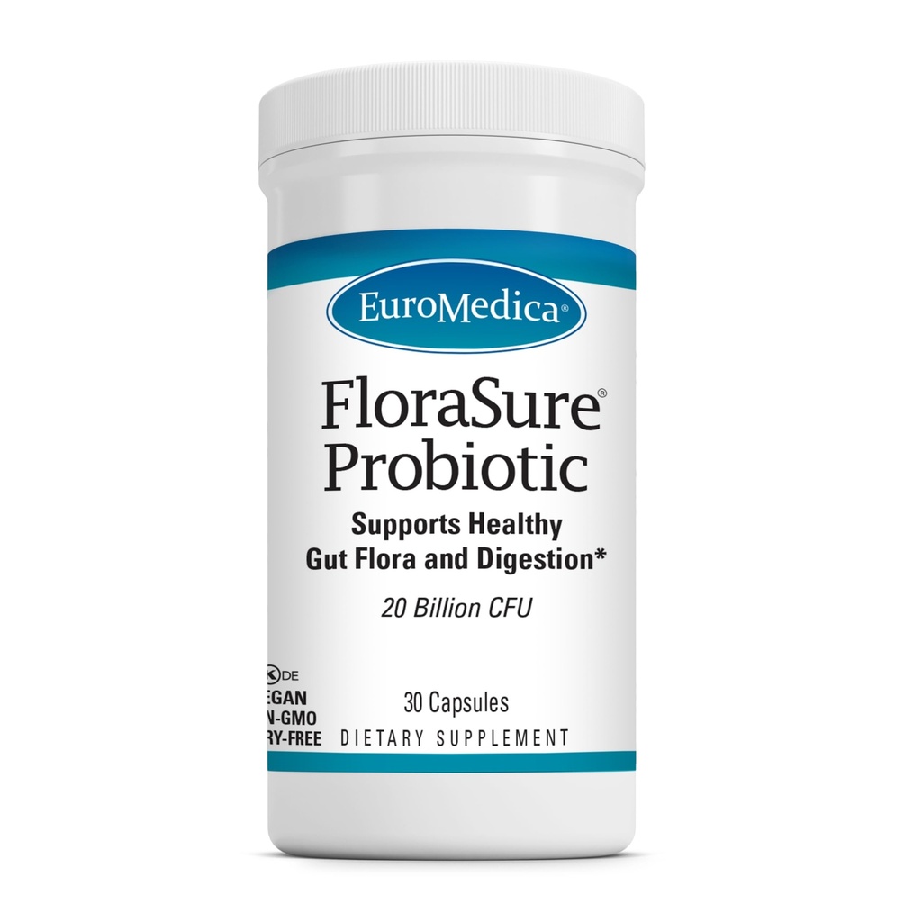 EuroMedica FloraSure Probiotic - Occasional Bloating & Support Gas Relief에 대한 보조 보충 - Bifidobacterium Bifidum과 Gut Health Support 보충 - 30 캡슐