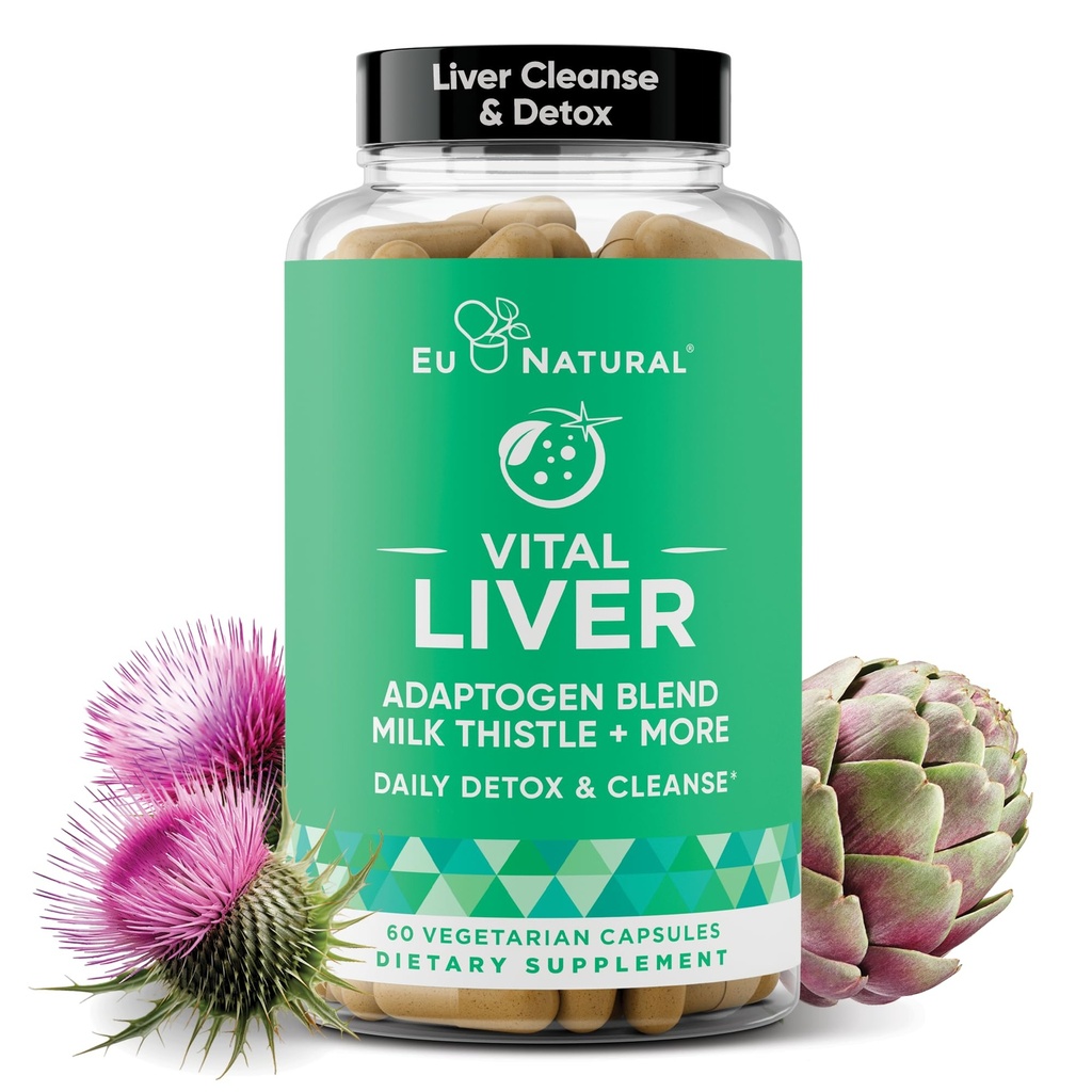 Vital Liver Cleanse Detox & Repair - 9-in-1 Liver Support Supplement - 우유 이틀, Artichoke Extract, Turmeric, Adaptogens - Optimal Liver Function 및 Digestive Health - 60 채식 소프트 캡슐