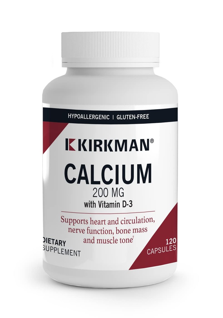 Kirkman의 가장 순수한 칼슘 200 mg - Hypoallergenic 120 채식 캡슐 - 글루텐과 Casein 무료