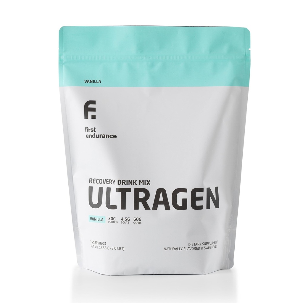 FIRST ENDURANCE Ultragen 운동 회복 음료 분말, 단백질 혼합, 부스트 에너지, 가속 회복 | 바닐라, 15 인분