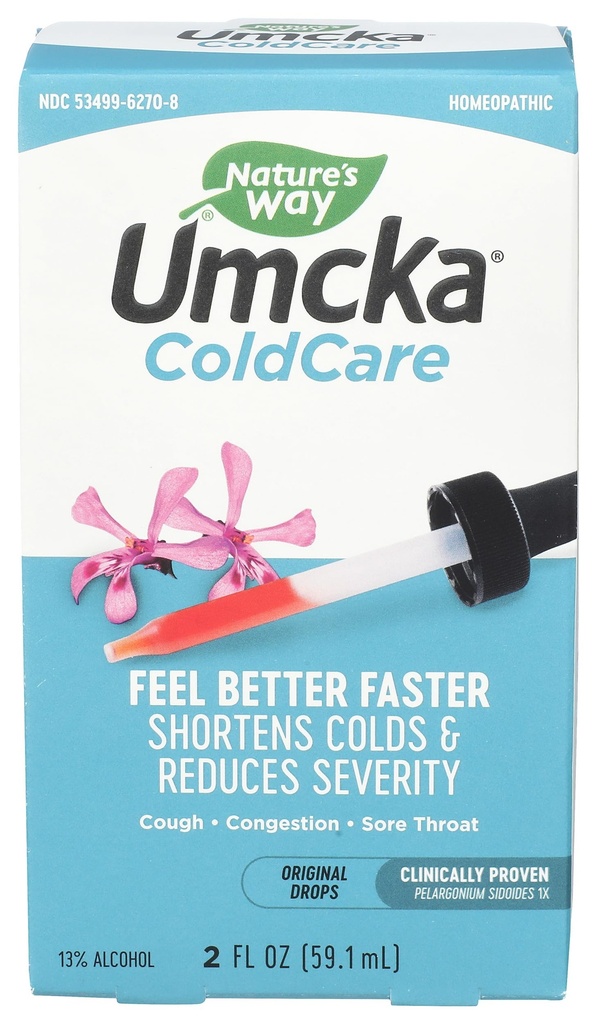 자연의 방법 Umcka ColdCare Homeopathic, Shortens Colds, Sore Throat, 기침, 및 혼잡, Phenylephrine Free, Non-Drowsy, 2 Fl. Oz. Drops