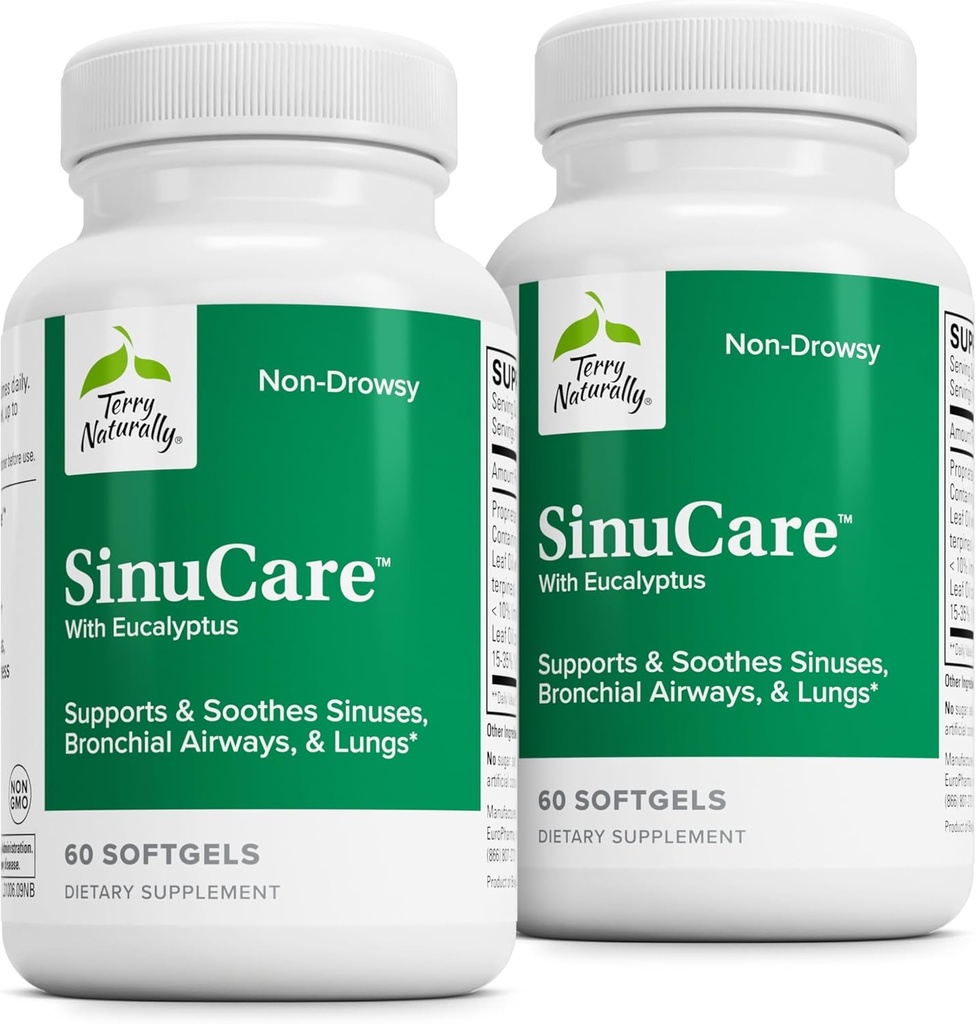 Terry Naturally SinuCare - 브로치 웰니스 지원 보충 - 건강한 Sinus Aid - 건강한 Lungs - 60 Softgels (2 팩)를 지원하는 다이어트 보충