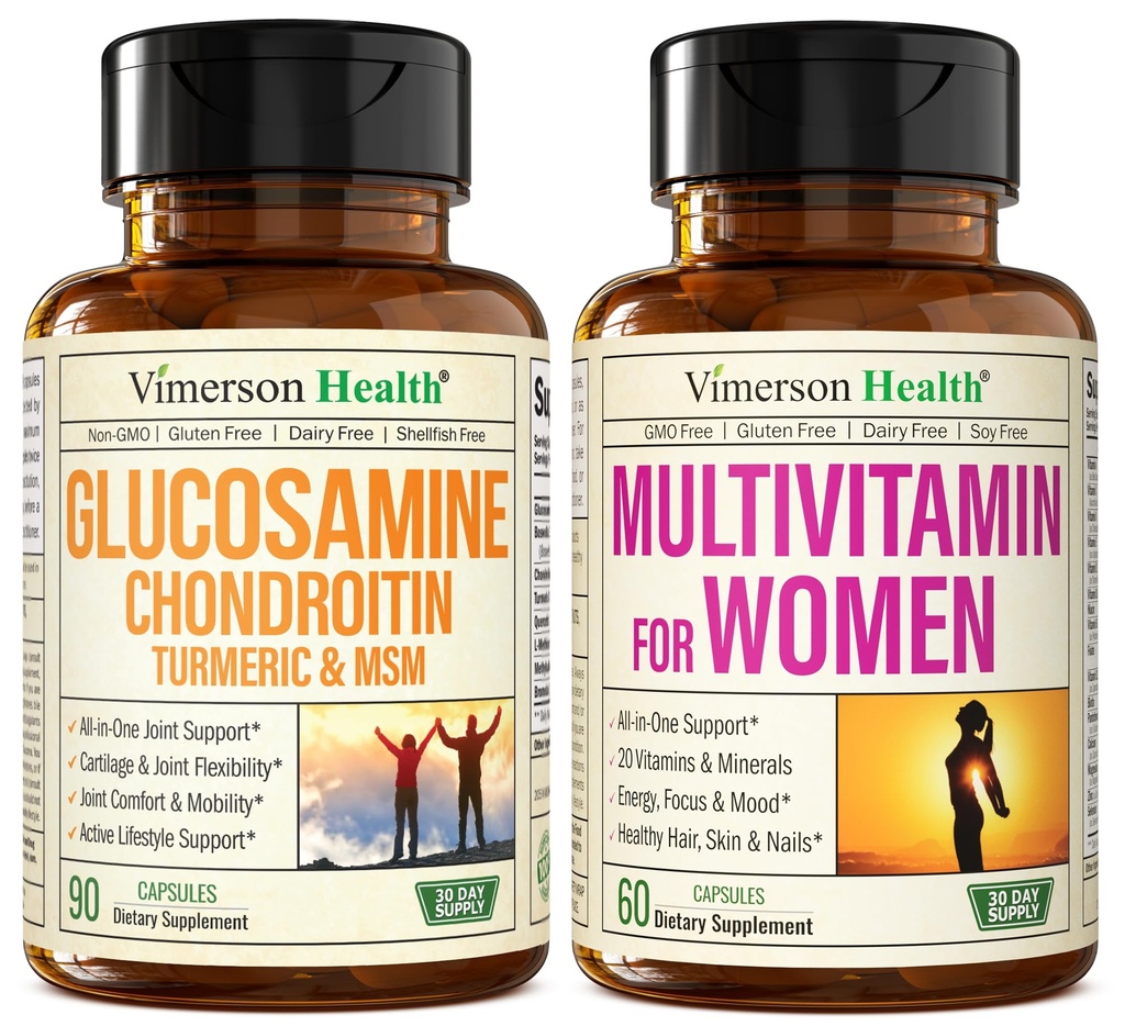 Glucosamine Chondroitin Turmeric + 여성 2-Bottle Supplement 번들을 위한 Multivitamin. 건강한 면역 응답, 합동 지원, 산화 방지제 재산