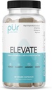 PUR Wellness Elevate Nootropic Brain Supplement for Focus Clarity Memory Mood, 8 Mushroom Blend, Ginkgo Biloba, Ashwagandha, 자연 에너지를위한 마그네슘, 농축을위한 카페인 무료