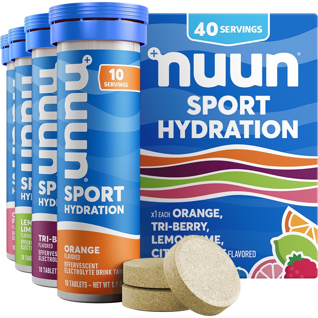 Nuun 스포츠 마그네슘, 칼슘, 칼륨, 염화물 및 나트륨, 글루텐 무료 및 채식, 혼합 된 맛, 4 팩 (40 인분 총)