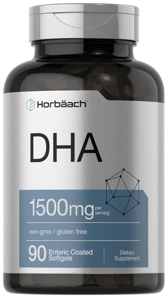 Horbaach DHA 보충교재 1500mg | 90 Softgels | EPA, Omega 3, DHA | 비 GMO, 글루텐 프리