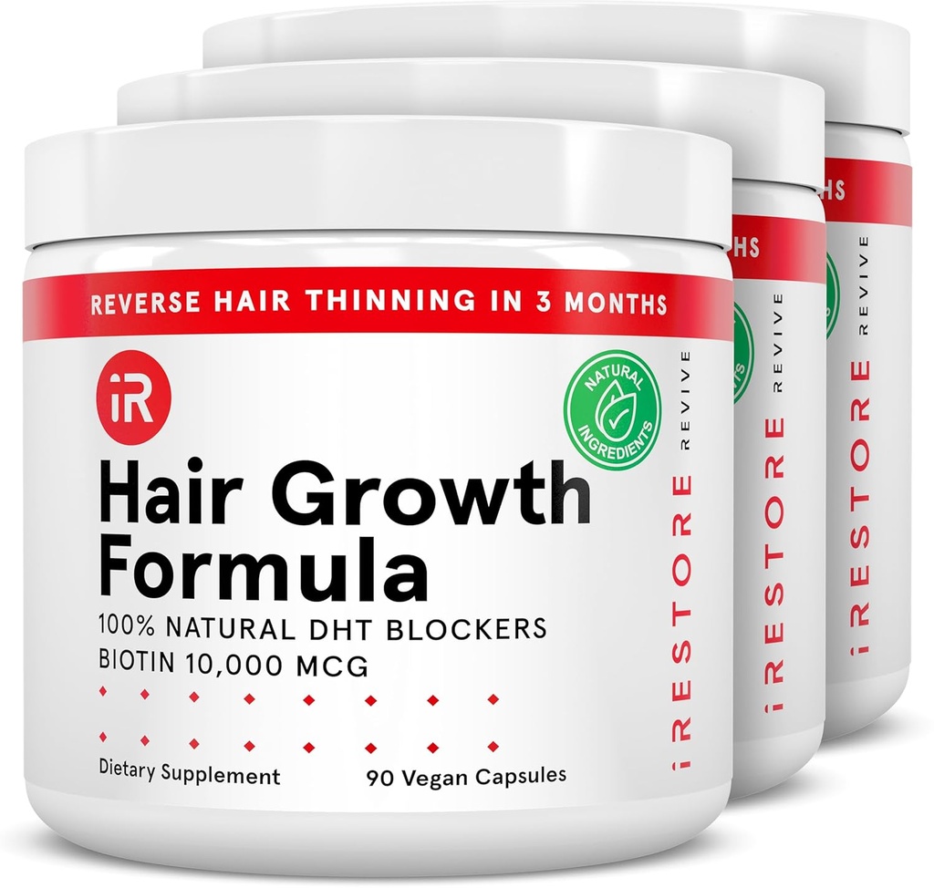 iRestore 머리 성장 보충교재 – 자연적인 DHT 차단제 & Multivitamin 혼합 – Vegan, 비 GMO, 90의 캡슐 – 지원 더 두꺼운, 남자와 여자를 위한 더 강한 머리 – 3-Pack