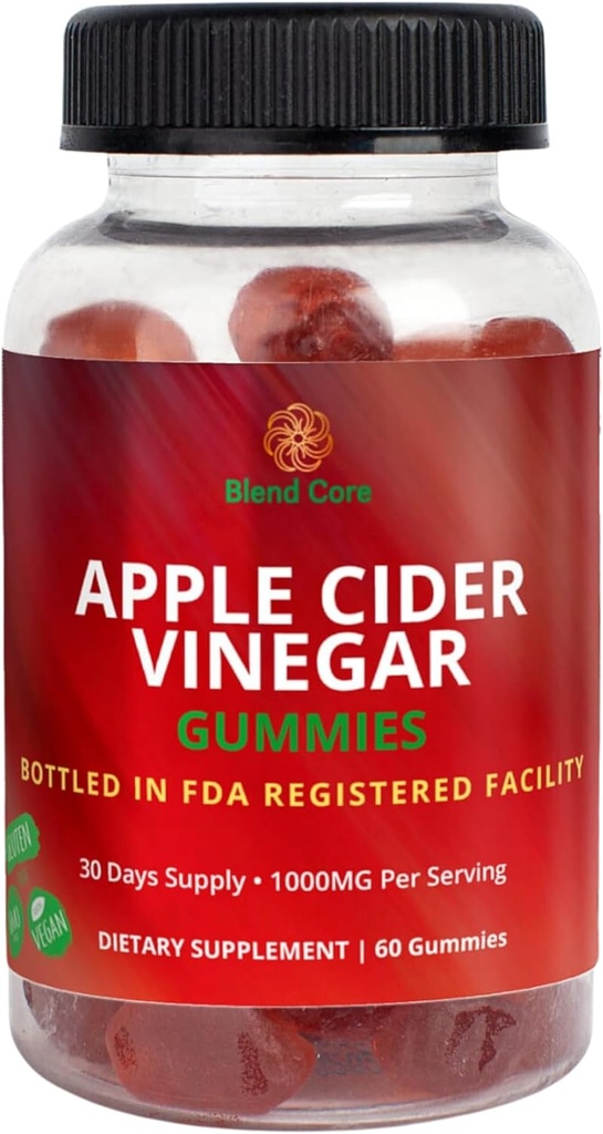Apple Cider Vinegar Gummies - 비타민 B12 - Vegan, 글루텐 - 무료, 비 GMO - Apple & Purple Carrot 맛 - 1000mg ACV - 60 Gummies, 30 일 공급