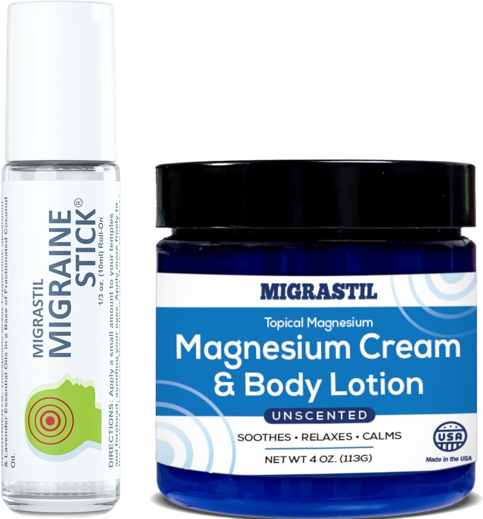 Migrastil Migraine Stick® 및 Topical 마그네슘 크림 및 바디 로션 번들