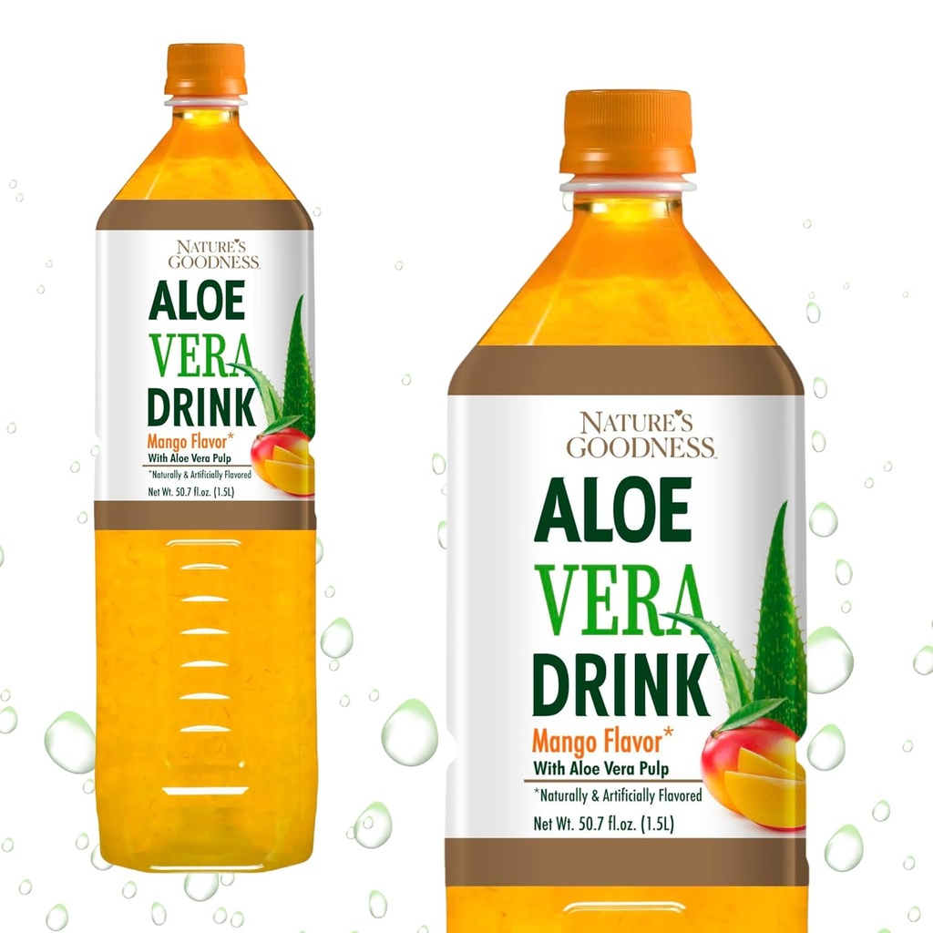 자연의 웰빙 알로에 베라 음료 펄프 망고 맛 - 50.7 Fl Oz (1.5 L) - Real Aloe Vera Juice로 음료를 새로 고침