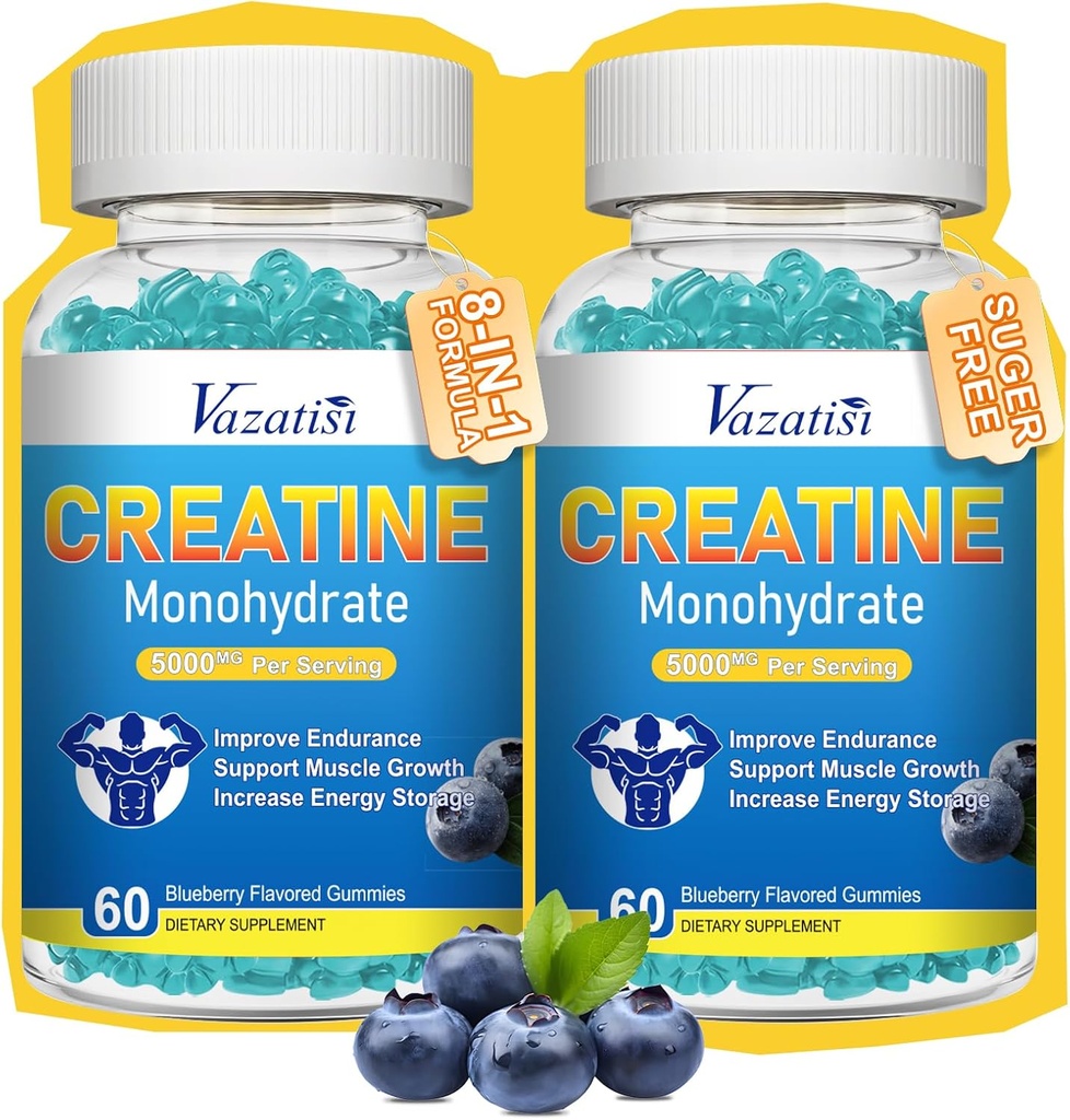 여자 & 남자를 위한 2개의 팩 크레아틴 Monohydrate Gummies, 근육, 증가 에너지 & 힘, Blueberry 풍미, 120 조사를 위한 설탕 자유로운 Vegan Creatine 보충교재