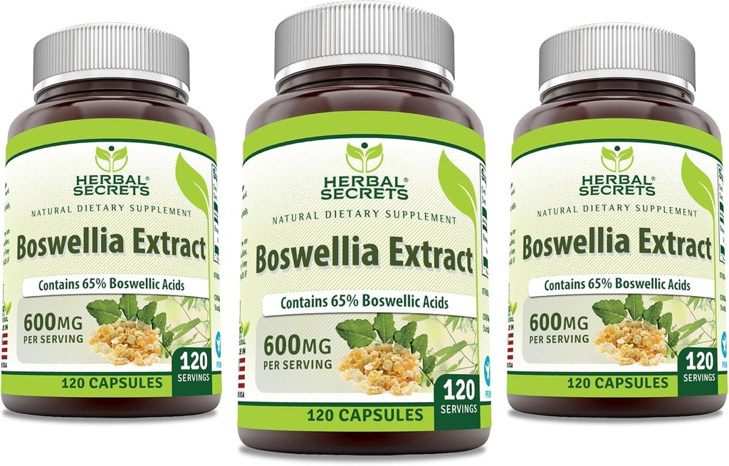허브 시크릿 Boswellia Serrata 추출물 (65% Boswellic 산) 600 mg 캡슐 보충 | 비 GMO | 글루텐 무료 (120 | 3 팩)