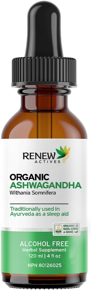 Renew Actives Organic Ashwagandha Liquid 220MG per 2 ml – Cognitive Function, Memory, Energy, 스트레스, 수면 및 면역 건강 및 정신 Clarity에 대한 빠른 흡수 공식 - 캐나다 - 120 ml