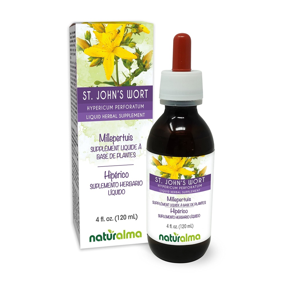 Naturalma St. John 's Wort (Hypericum perforatum) 꽃 알코올 - 무료 Tincture가있는 허브 - 드롭 4 fl oz 액체 추출물 - 초본 보충 - Vegan