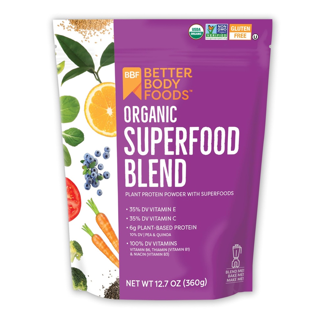 더 나은 바디 식품 단백질, 비타민 C, E 및 B12 (12.7 oz.)와 유기 슈퍼 푸드 분말