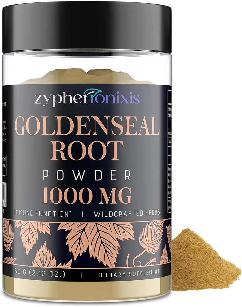Goldenseal 뿌리 분말 유기 1000 mg - Immune & Gut를 위한 황금 분말 보충교재, 순수한 & 자연적인 초본 Goldenseal 보충교재, 글루텐 자유로운 - 60의 서빙 (1개의 병)