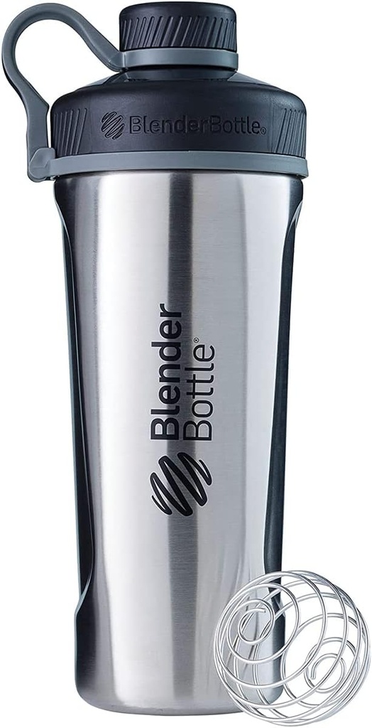 BlenderBottle Radian 셰이커 컵은 철사 Whisk, 26 Ounce, 자연적인/검정을 가진 스테인리스 물병을 격리했습니다
