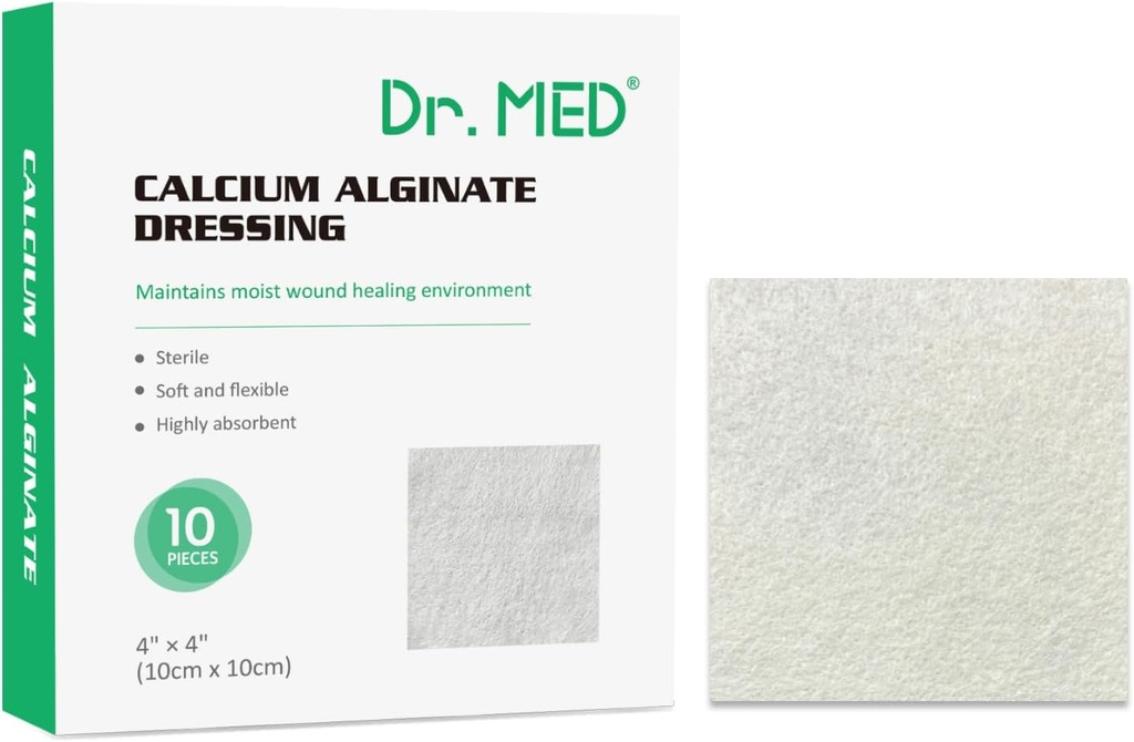4" x4”를 옷을 입는 Med 칼슘 Alginate, 10의 개인적인 팩 높은 흡수 드레싱 가우제, 비 두꺼운 패드, 부상 배려를 위한 연약한과 안락한 헝겊 조각, 더 빠른 치유