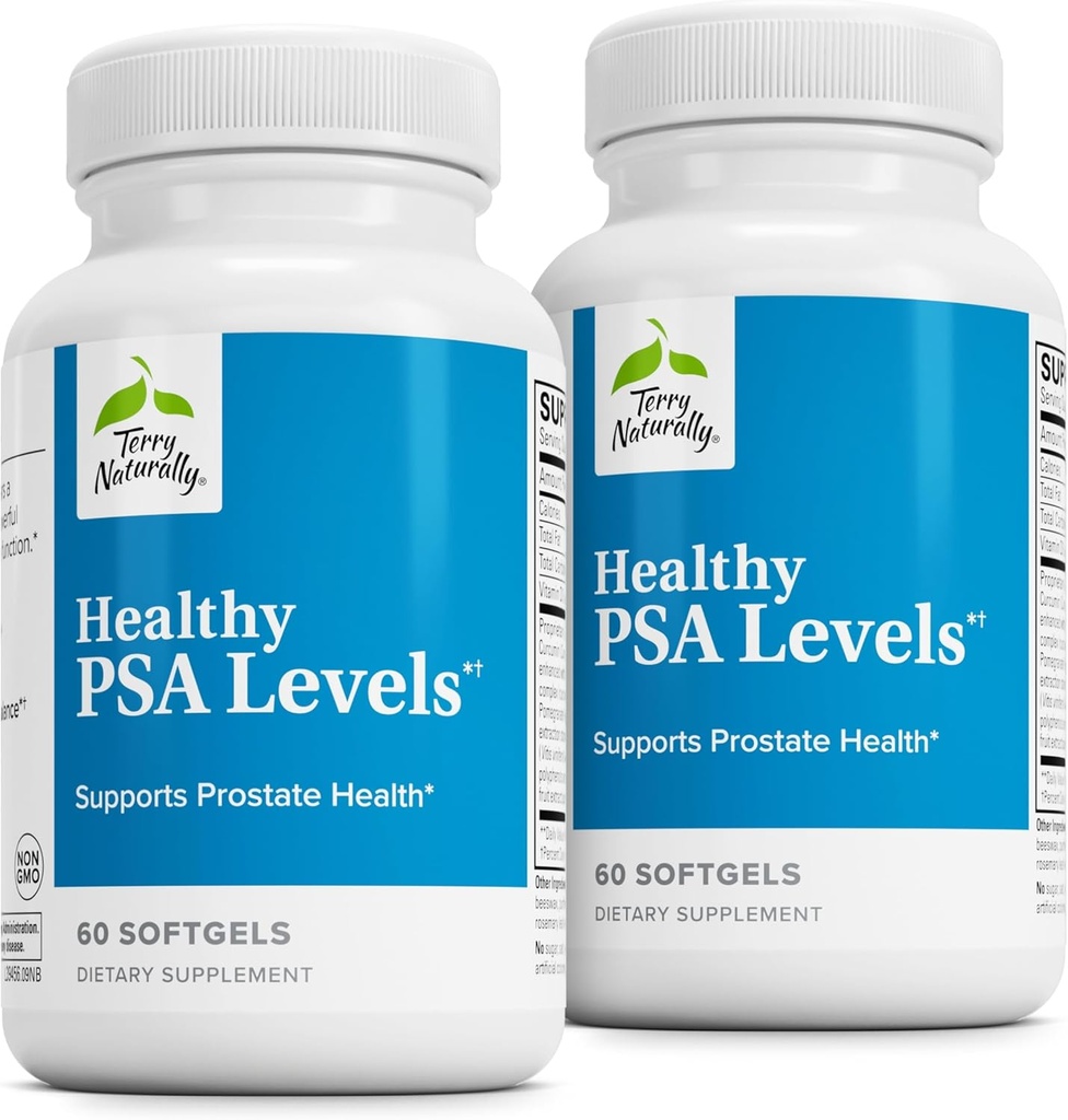 Terry Naturally Healthy PSA Level - 건강한 전립선 및 호르몬 균형 지원을위한 규정식 보충 - Curcumin, Turmeric Essential Oil & Grape Seed Extract와 초본 보충 - 60 Softgels
