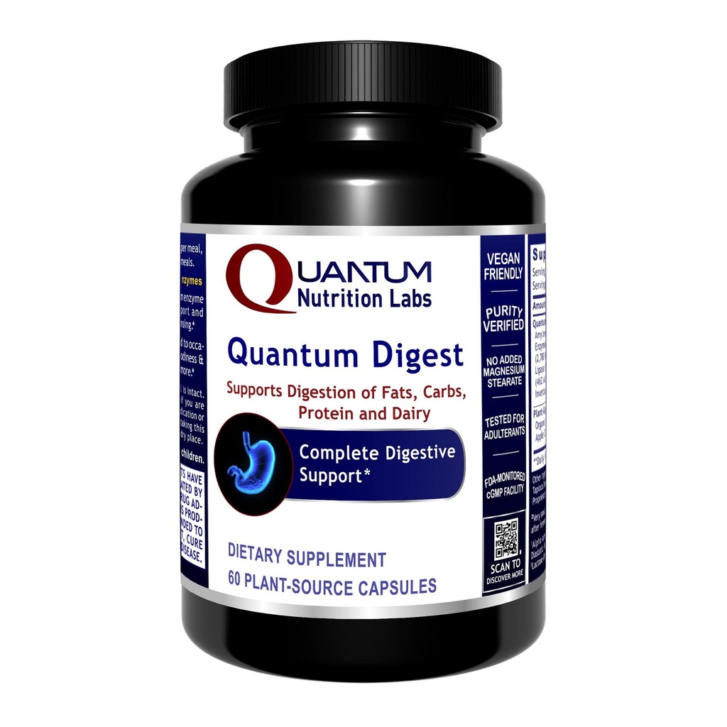 Quantum Nutrition Labs Quantum Digest - 여성 및 남성을위한 소화 건강 효소, Gut Health의 소화 지원, 완전 Active Vegan Enzyme 알약 - 60 채식 캡슐