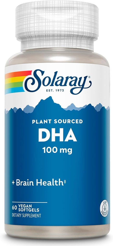 SOLARAY DHA 보충제 100 mg - D H 오메가 3 건강 지원을위한 지방산, Prenatal DHA 오메가 3 보충 - 조류 오일에서 소스 - 60 일 보증, 60 봉사, 60 Vegan Softgels