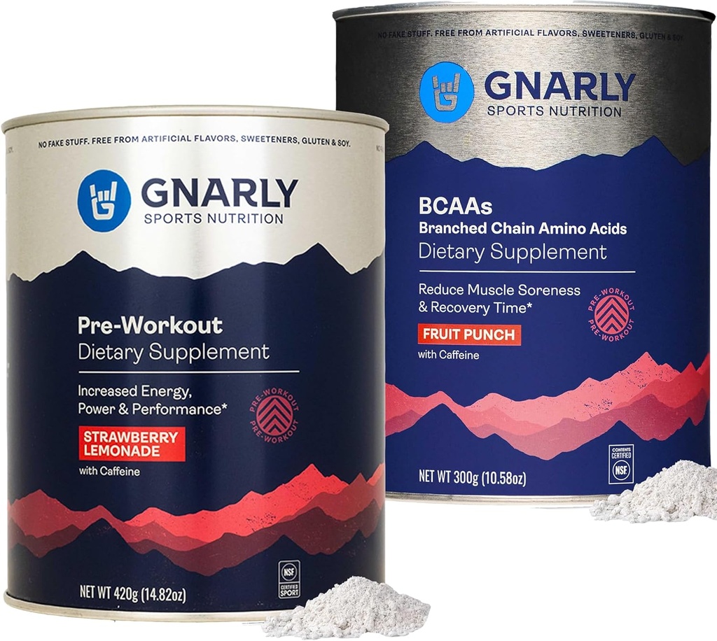 Gnarly 영양 Gnarly Preworkout Strawberry Lemonade (14.82oz) BCAAs 과일 펀치 (10.58oz)