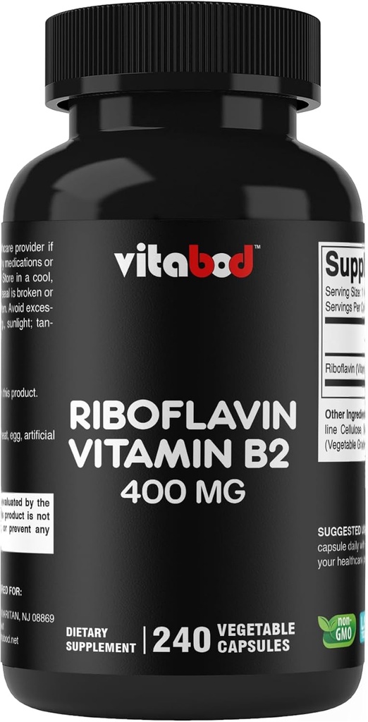 비타민 B2 (Riboflavin) 400 mg 240 채식 캡슐 - 셀룰러 에너지 및 적혈구 생산 지원