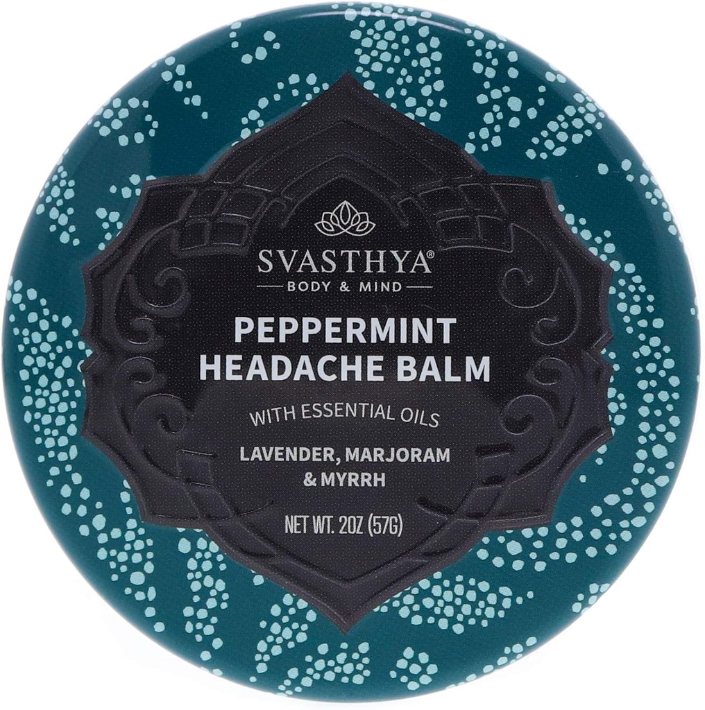 Svasthya Body & Mind Peppermint Headache Balm by Svasthya - 즉시 & Lasting Sinus, Migraine & Stress Headache Relief, Has Peppermint, Lavender, Marjoram, Myrrh - 100 % 자연, 미국에서 만든, 2 oz