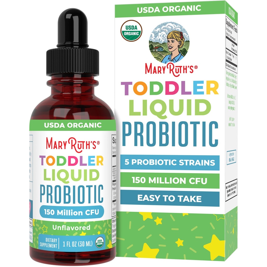 MaryRuth Organics Cocomelon Toddler Probiotic Liquid Drops | 아이 프로바이오틱스 for Ages 1-3 | 5 Probiotic Strains | 150억 CFU Per 서빙 | USDA Organic | Sugar Free | 글루텐 프리 | 1 Fl Oz