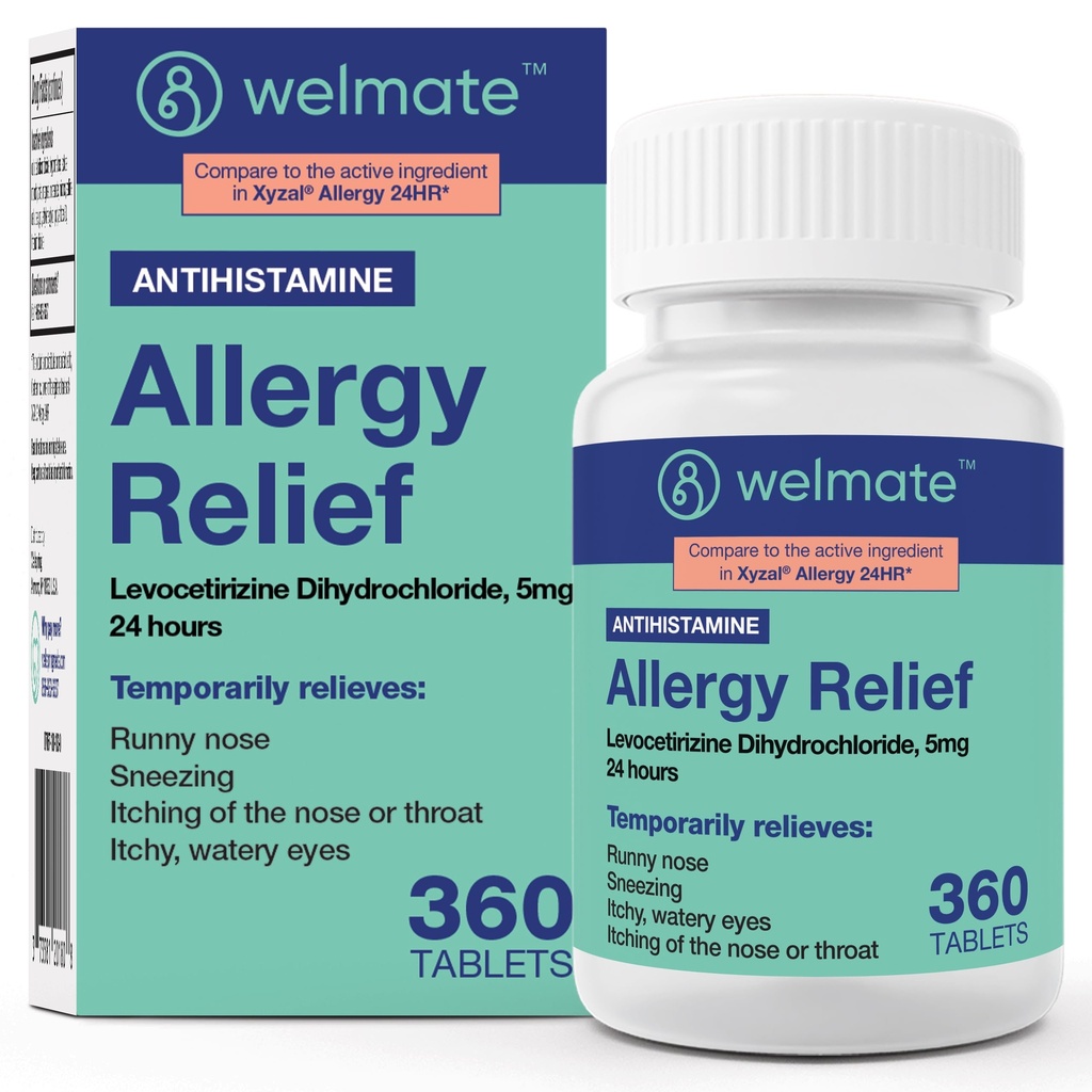 WELMATE - Levocetirizine Dihydrochloride 5mg (360 ct) - 비 Drowsy 알레르기 약 - 24 시간 - 항히스타민 - 일반적인 알레르기 알약 - 상부 약물