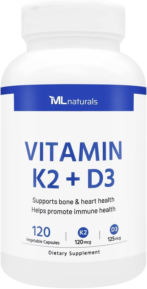 ML Naturals 비타민 K2 + D3 120 식물성 캡슐, NSF 인증 및 cGMP 준수