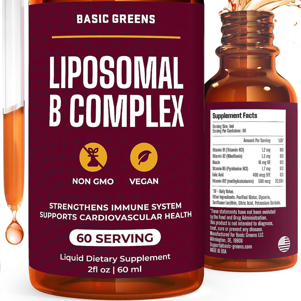 Liposomal B 비타민 복합액 – 에너지, 두뇌 및 피부 건강, 머리 & 못, 진보된 Liposomal 납품, Vegan, 비 GMO, 2 Fl Oz를 위한 높은 흡수