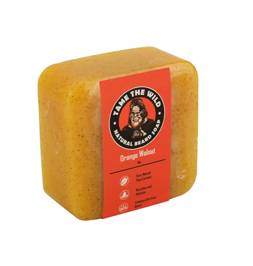 철 오렌지 Walnut Beard Soap Bar - 5 oz Exfoliating Beard Wash and Face Scrub - Shea Butter and Coconut Oil Cleanser - 수화용 비누 - 아버지의 날 선물