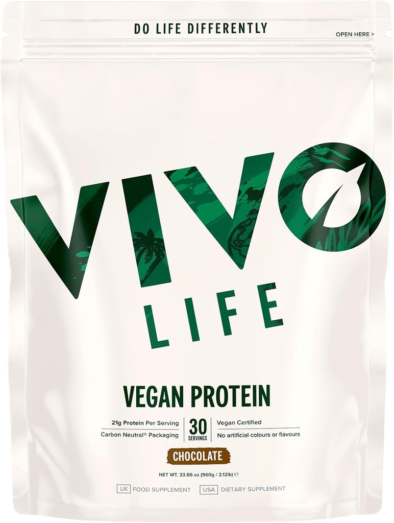 VIVO Vegan Protein Powder - Scoop 당 식물 기반 단백질 0.7 oz, 30 서빙 (33.8 oz) (Dark Chocolate)