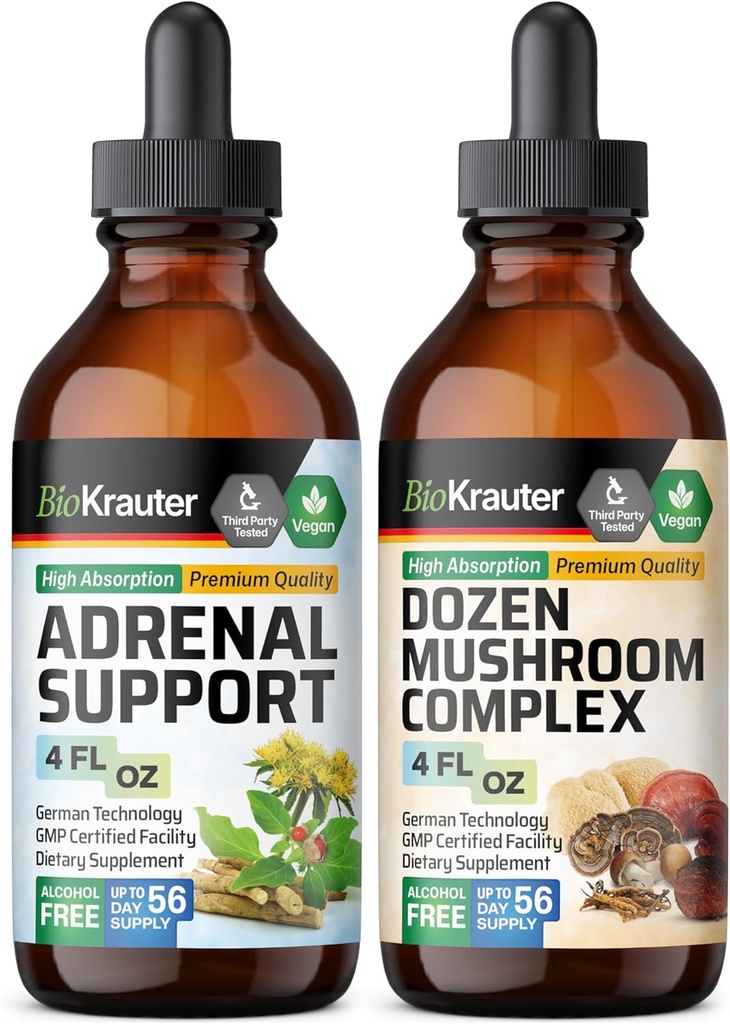 BIO KRAUTER Adrenal 지원 Tincture 4 Fl. Oz. & Dozen Mushroom Tincture 4 Fl. Oz.