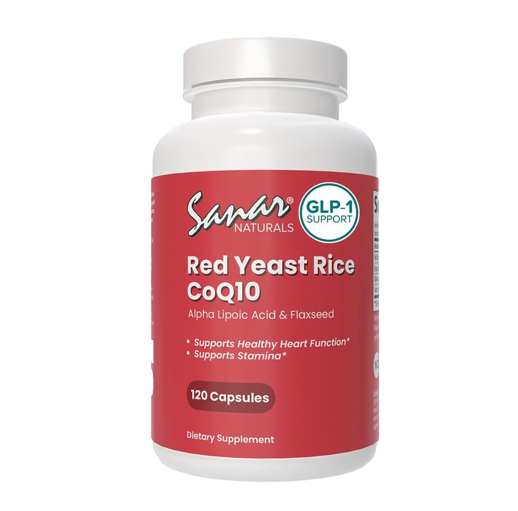 Sanar Naturals Red Yeast Rice, CoQ10 보충 - 건강한 심장 기능, 에너지 및 체력 지원 - 비 GMO, 글루텐 무료, Vegan, 120 캡슐